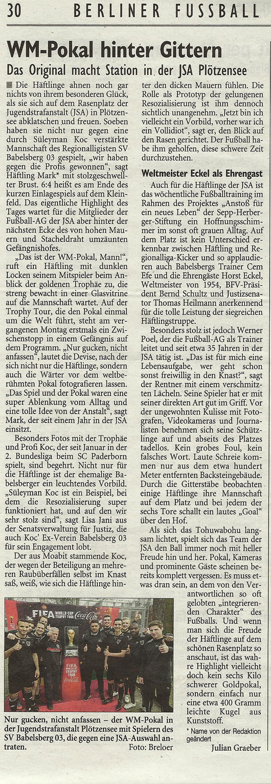 FUWO: WM-Pokal hinter Gittern